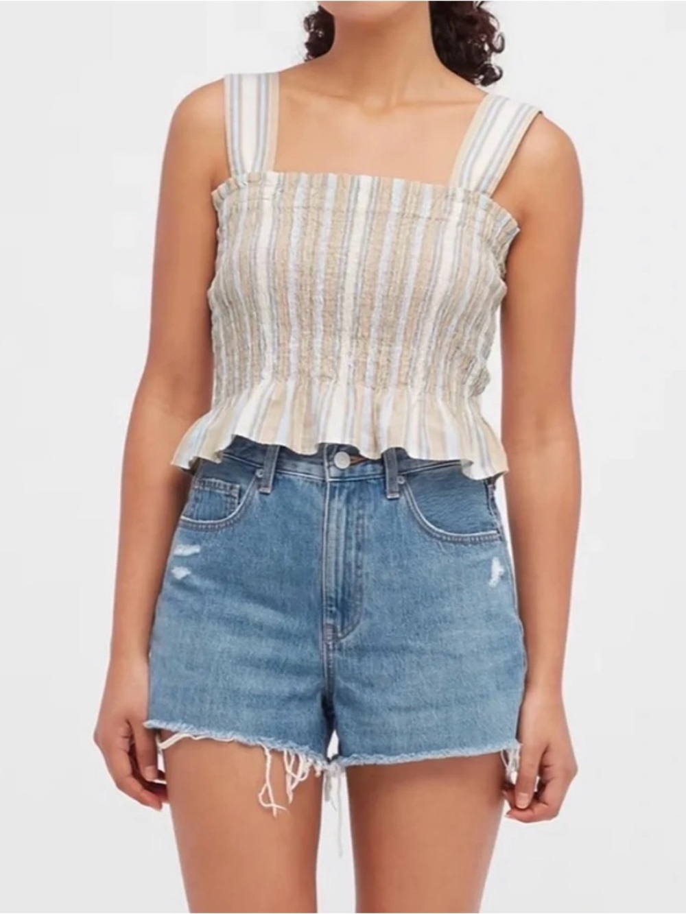 Uniqlo Cotton Striped Smocked Tank Top